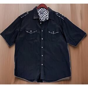 Avirex Vintage Men's Shirt Button Down Short Sleeve Black Pilot Style Size XXL